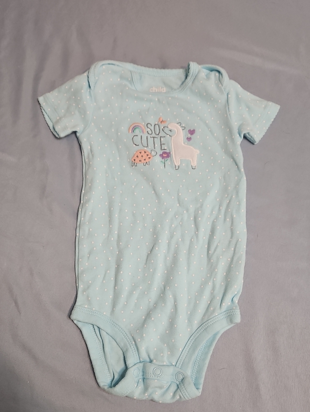 Carter's Light Blue Polka Dot 'So Cute' Llama One-Piece Bodysuit